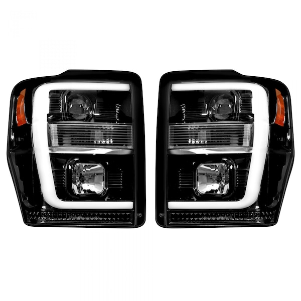 Recon 08-10 F250/F350/F450/F550 PROJECTOR HEADLIGHTS W/HIGH POWER OLED HALOS 264196BKC - main